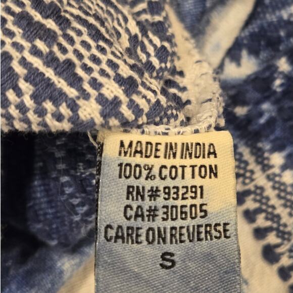 Dylan Embroidery Tie Dye White Blue Indigo Boho Tunic V-Neck Cotton Top Small - Picture 8 of 8